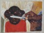 Zeitungsbilder: 'Das Messer', Oel auf unbelichtetem Fotopapier, 31 x 41,5 cm